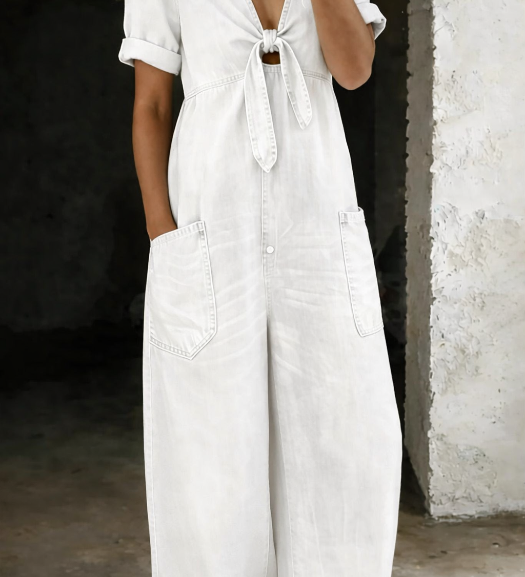 Olga - Short Sleeve Jumpsuit with V-Neck
