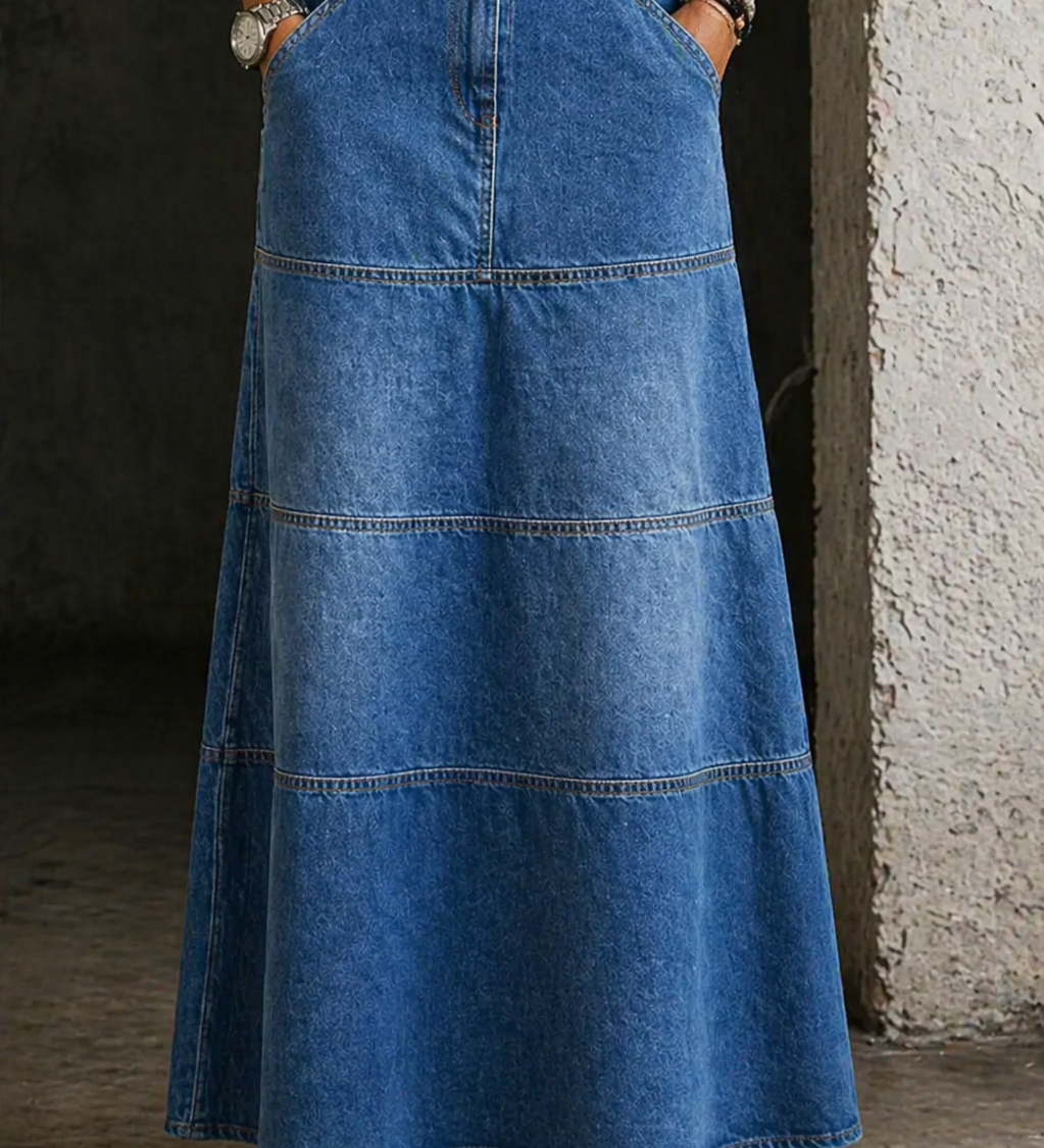 Mary - Mid-Length Denim Skirt