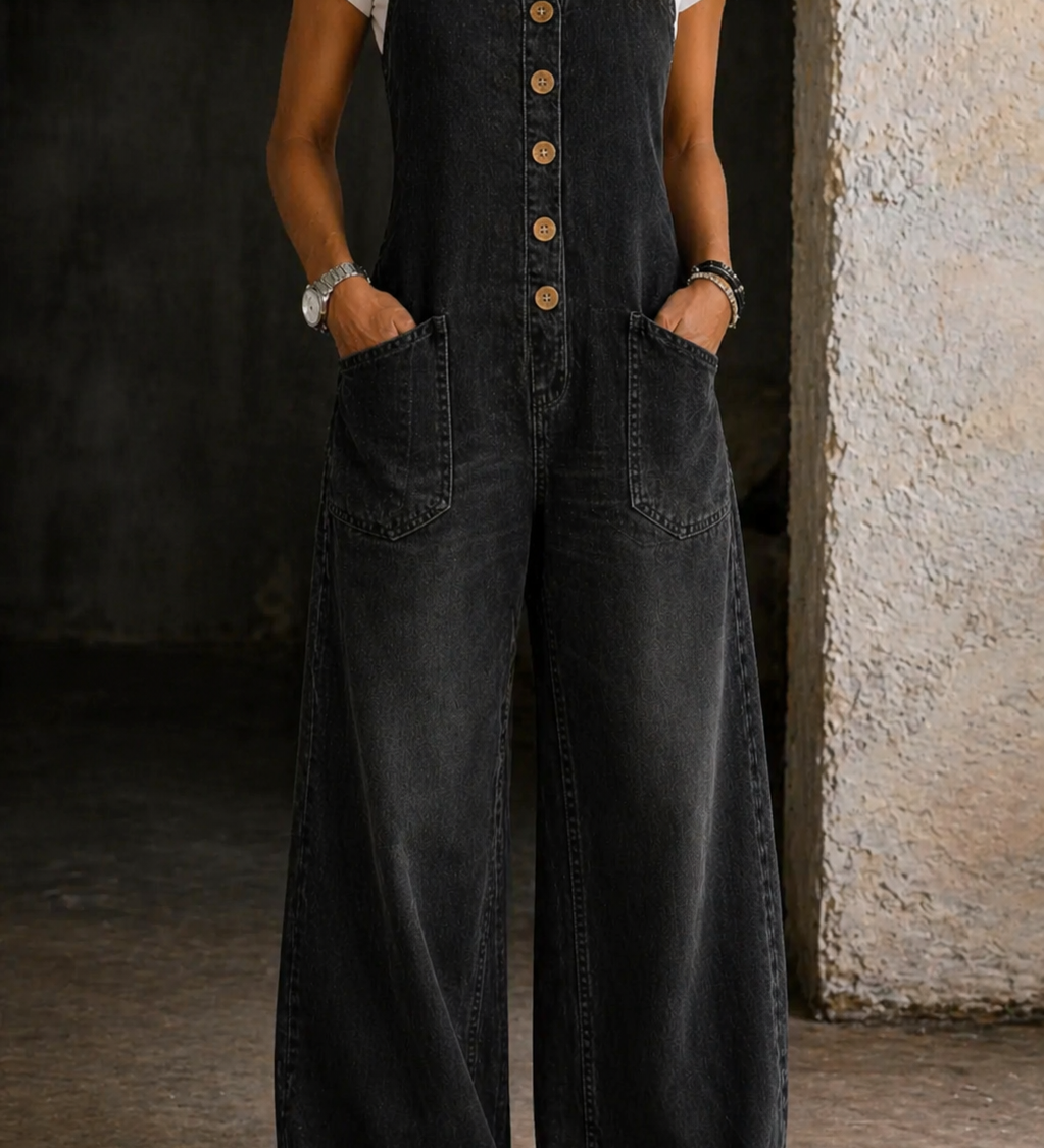 Bethany - Vintage Washed Cotton Denim Overalls