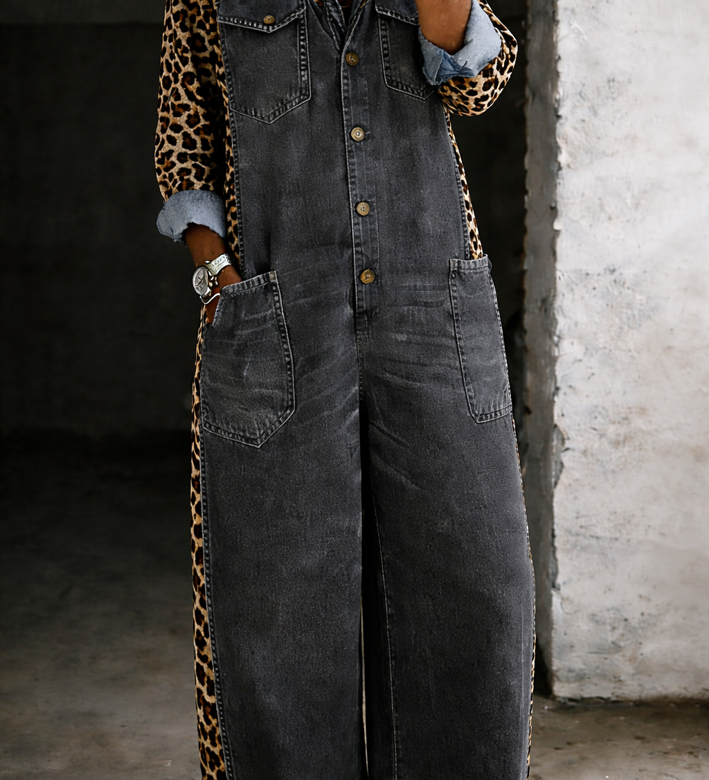 Amanda - One Piece Denim Shirt Jumpsuit