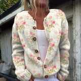 Addison - Cardigan with Floral and Leaf Pattern and Buttons