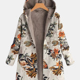 Elena – Boho-Sherpa Hooded Coat with Floral Pattern
