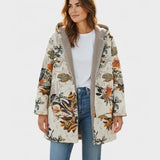 Elena – Boho-Sherpa Hooded Coat with Floral Pattern