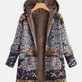 Elena – Boho-Sherpa Hoodie with Floral Pattern