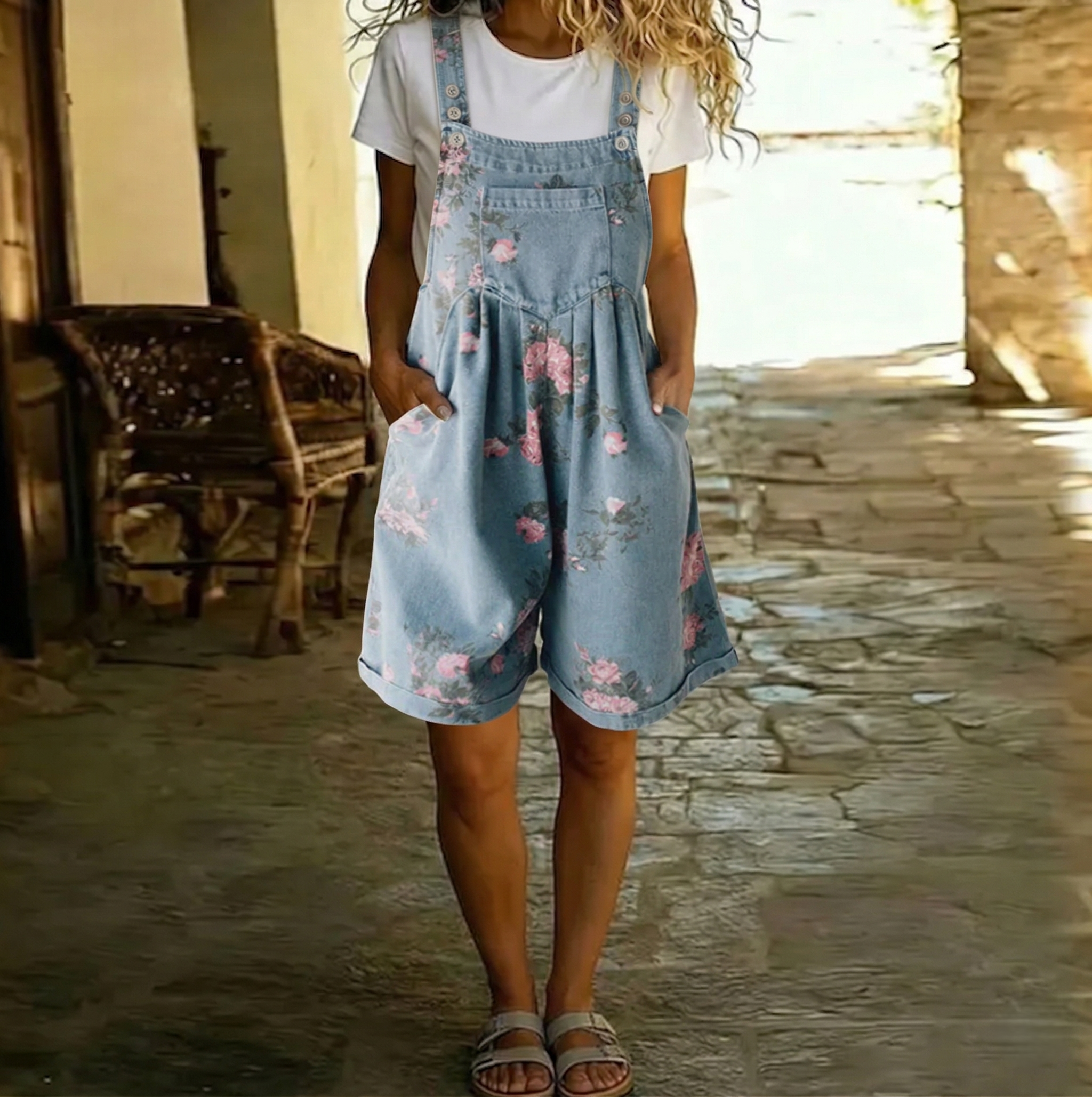 Joanne - Floral Denim Jumpsuit