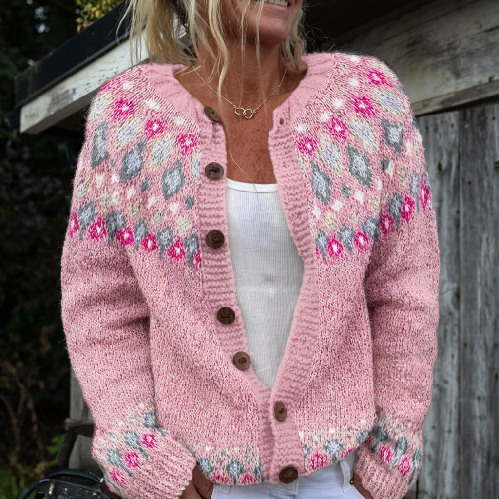Sophia - Cardigan with Norwegian Print and Buttons