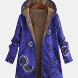 Luna – Navy Blue Fleece Hoodie with Mandala Pattern