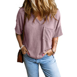 Janelle - Casual Textured Pocket V-Neck Tee