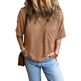 Janelle - Casual Textured Pocket V-Neck Tee