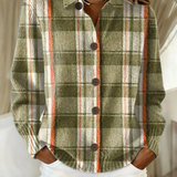 Hazel - Olive Green Checked Cardigan with Buttons