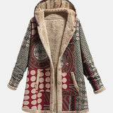 Scarlet – Bordeaux Red Sherpa Coat with Geometric Pattern