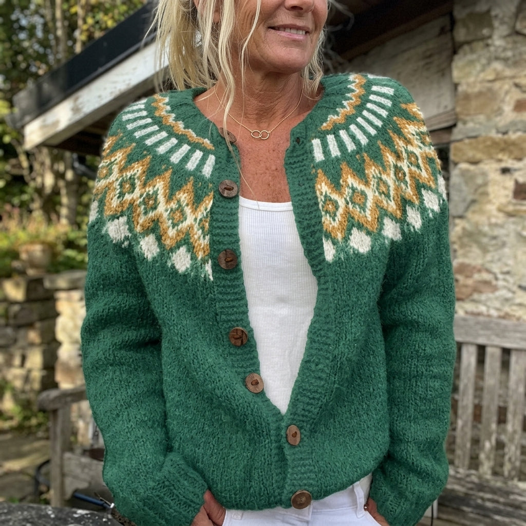 Sophia - Cardigan with Norwegian Print and Buttons