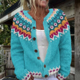 Sophia - Cardigan with Norwegian Print and Buttons