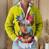Hazel - Cardigan with Painted Portrait Print and Buttons