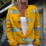 Riley - Retro Style Cardigan with Fish and Sardines Print