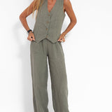 Rose | Set of Buttoned Vest and Wide Pants
