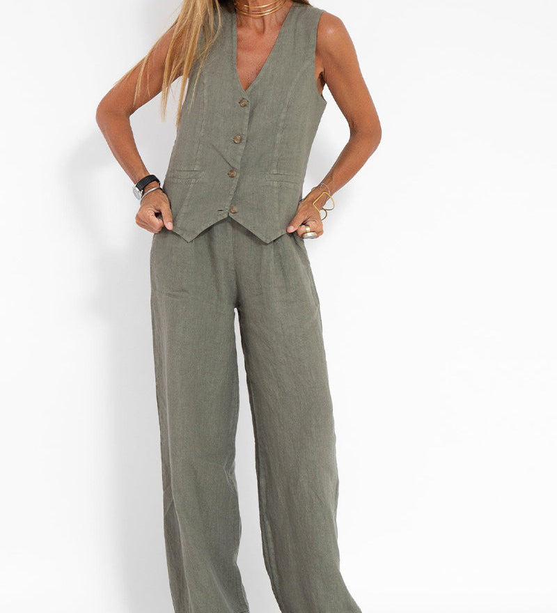 Rose | Set of Buttoned Vest and Wide Pants