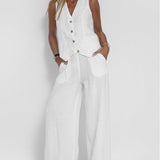 Rose | Set of Buttoned Vest and Wide Pants