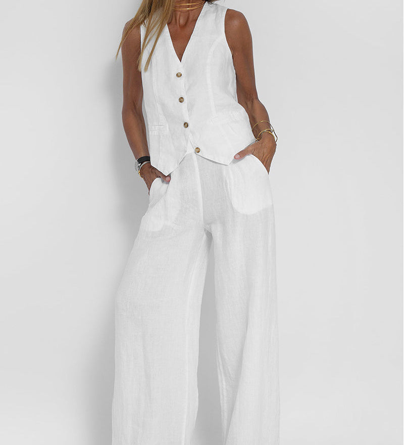 Rose | Set of Buttoned Vest and Wide Pants