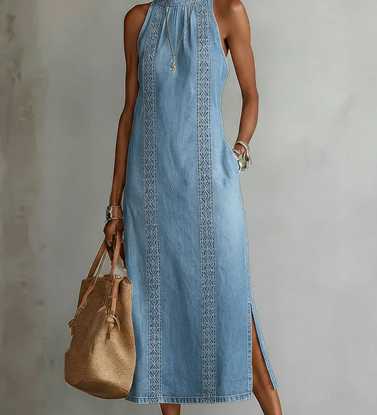 Julia - Retro Lace Denim Dress