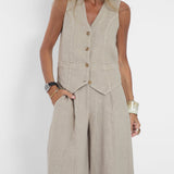 Rose | Set of Buttoned Vest and Wide Pants