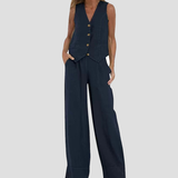 Rose | Set of Buttoned Vest and Wide Pants