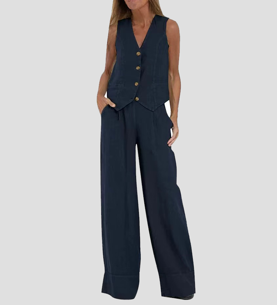 Rose | Set of Buttoned Vest and Wide Pants