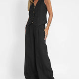 Rose | Set of Buttoned Vest and Wide Pants