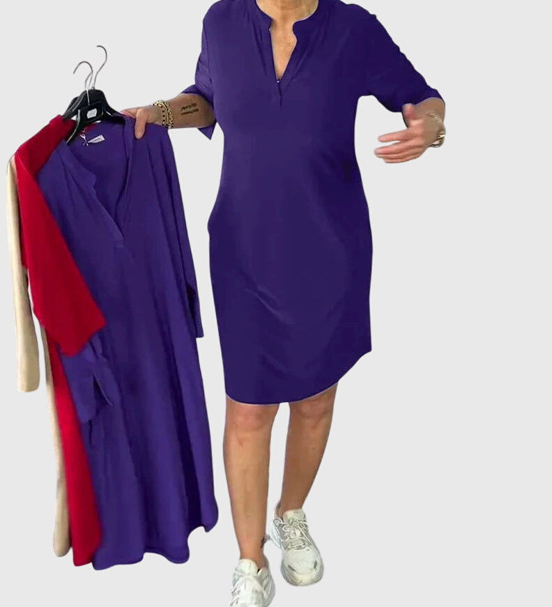 Katherine - Solid V-Neck Dress