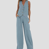 Rose | Set of Buttoned Vest and Wide Pants