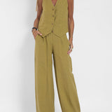 Rose | Set of Buttoned Vest and Wide Pants