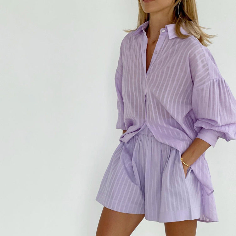 Theresa | Airy Set of Button-Up Blouse and Shorts