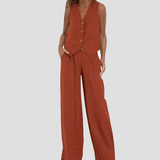 Rose | Set of Buttoned Vest and Wide Pants