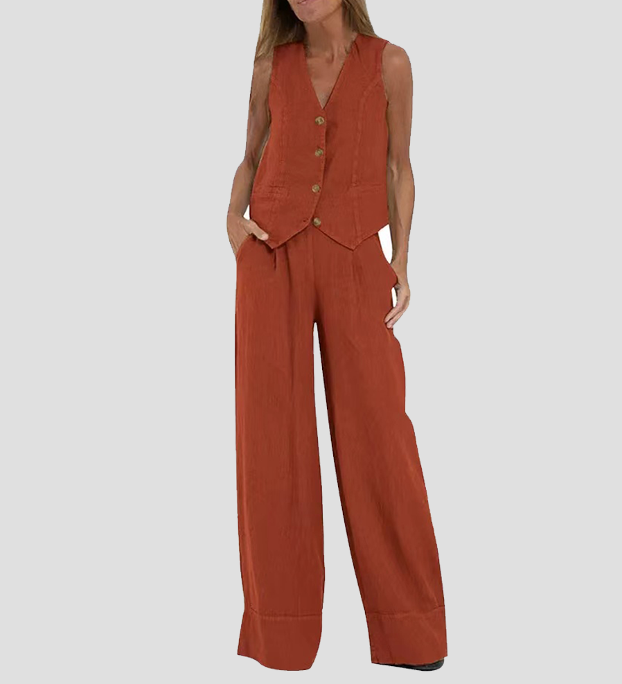Rose | Set of Buttoned Vest and Wide Pants