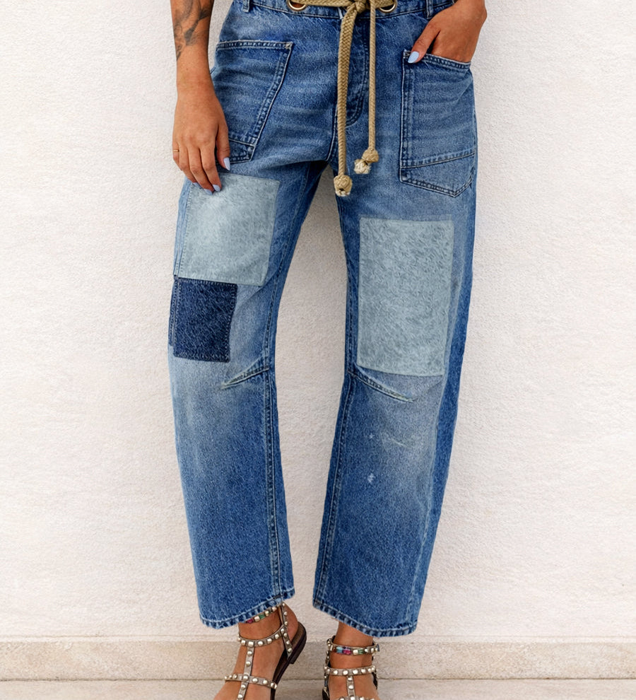 Margaret - Patchwork Drawstring Jeans